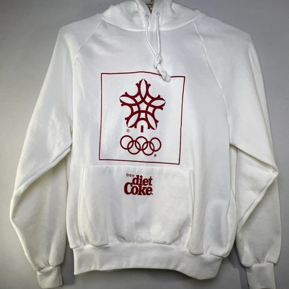 Vintage 1988 Calgary Winter Olympics Diet Coke Hoodie Chalk Line USA Size L Cola - Picture 2 of 16